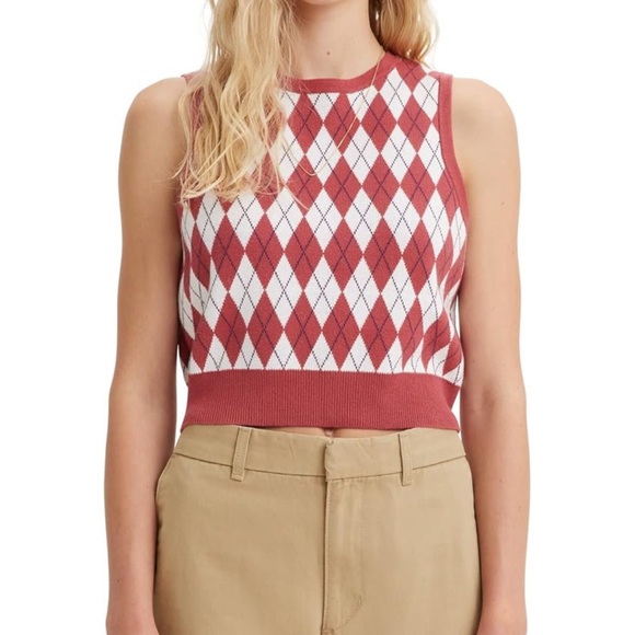 Levi’s Ilia Cotton Argyle Cropped Sweater Vest NWT - Picture 1 of 4